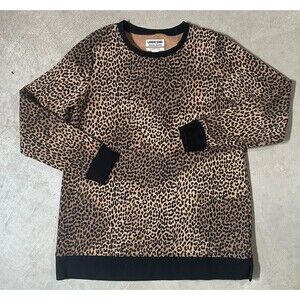 Lands End Leopard Serious Sweats Sweatshirt Womens Medium Animal Print Crew Neck